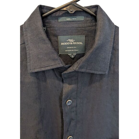 Rodd & Gunn Sports Fit Men's S Navy 100% Linen Button-Up Shirt w/ Chest Pocket - Picture 3 of 4
